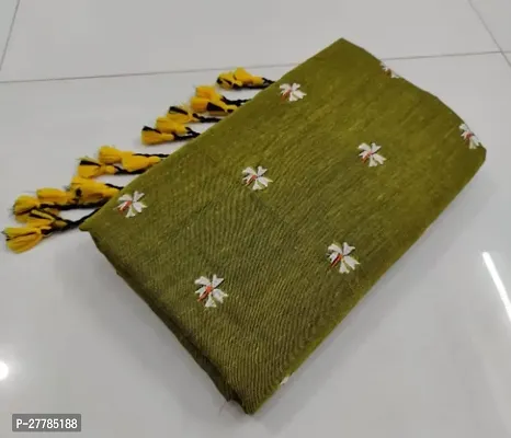 Handloom Khadi Cotton Seuli Flower Embroidered Design Saree With Bouse Piece