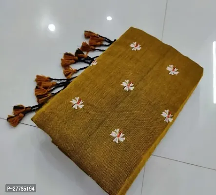 Handloom Khadi Cotton Seuli Flower Embroidered Design Saree With Bouse Piece-thumb0