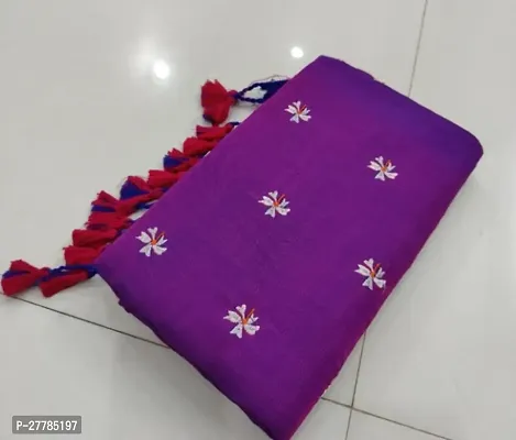 Handloom Khadi Cotton Seuli Flower Embroidered Design Saree With Bouse Piece