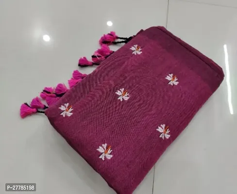 Handloom Khadi Cotton Seuli Flower Embroidered Design Saree With Bouse Piece