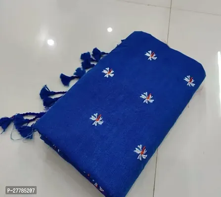 Handloom Khadi Cotton Seuli Flower Embroidered Design Saree With Bouse Piece