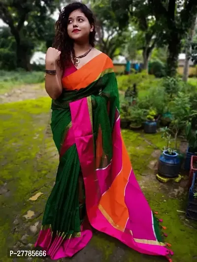 Cotton Silk Maheswari Check Saree With Running Blouse Piece-thumb0