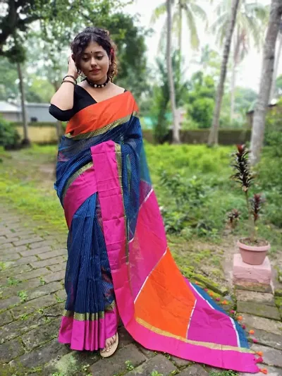 New In Cotton Silk Saree with Blouse piece 