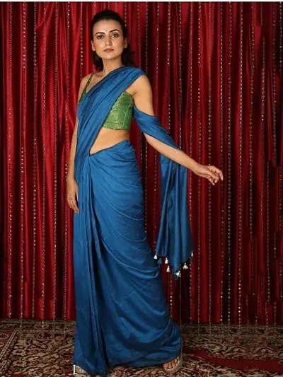 Khadi Solid Saree with Running Blouse Piece