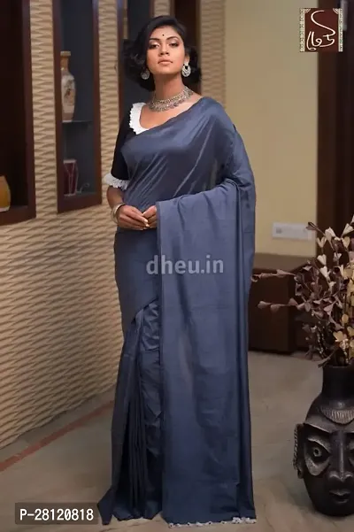 Khadi Cotton Solid Saree with Running Blouse Piece-thumb0