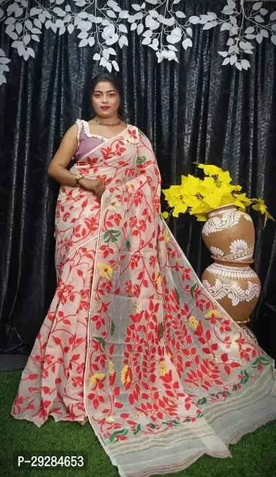 Handloom Cotton Silk Jamdani Saree Without Blouse Piece