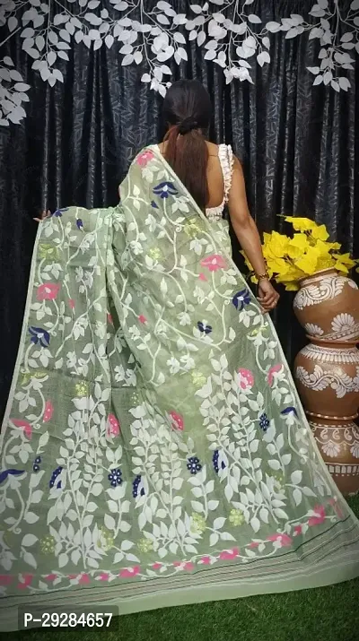 Handloom Cotton Silk Jamdani Saree Without Blouse Piece