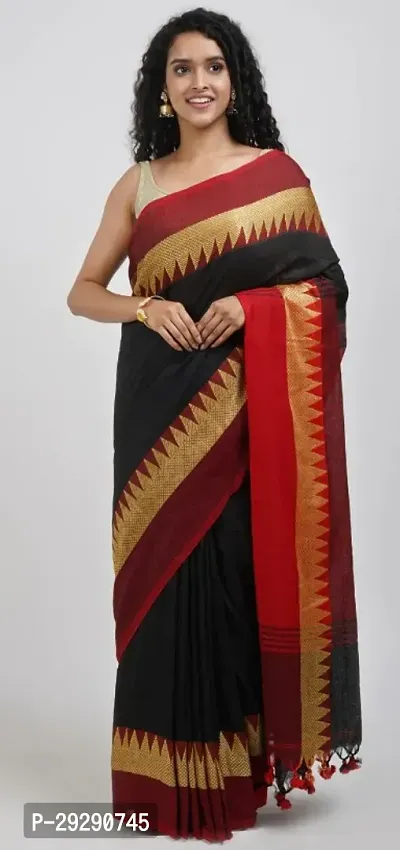 HANDLOOM KHADI COTTON VOMRI SAREE WITH RUNNING BLOUSE PIECE