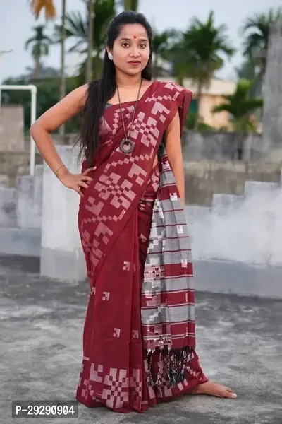 HANDLOOM KHADI COTTON JAMDANI SAREE WITH RUNNING BLOUSE PIECE