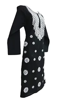 Riwaz Designer Women's Cotton Lucknowi Chikankari Embroidered Kurti (Black, XL)-thumb1