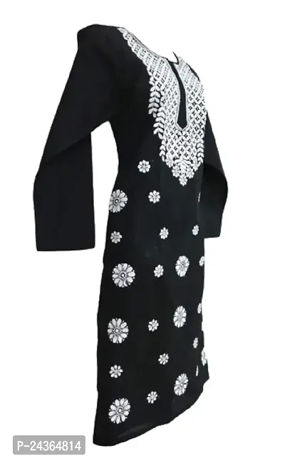 Riwaz Designer Women's Cotton Lucknowi Chikankari Embroidered Kurti (Black, XL)-thumb2