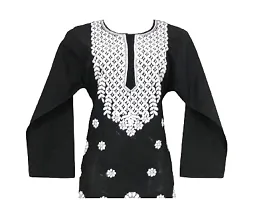 Riwaz Designer Women's Lucknowi Chikankari Embroidered Cotton Kurti (Black, Large)-thumb2