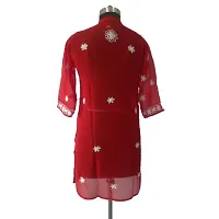 Chikankari Aari Work georggete Knee Length Kurti (SR269 RED L)-thumb1