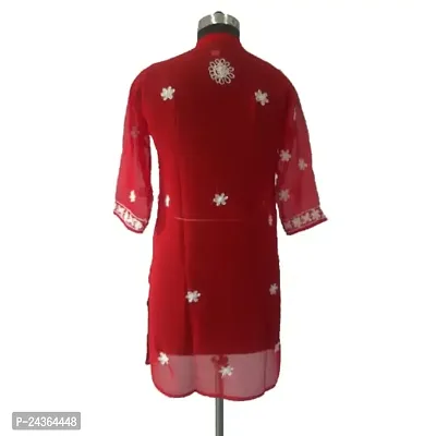 Chikankari Aari Work georggete Knee Length Kurti (SR269 RED L)-thumb2