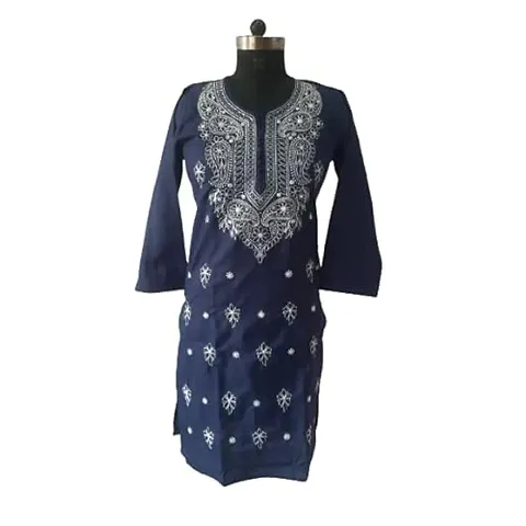 Lucknowi Chikankari Machine Work Long Kurti Dark