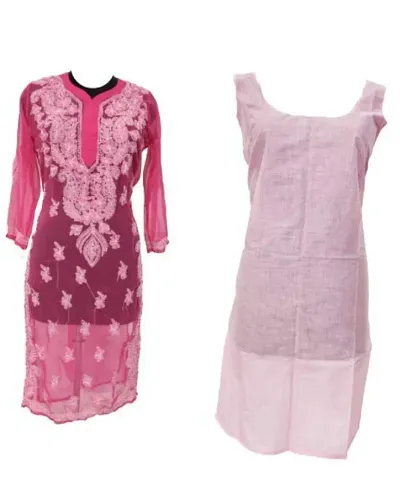 Latest Attractive Georgette Chikankari Stitched Kurta with Inner