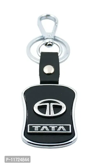 Techpro Imported Leather Tata Key Chain/Key Ring with Chrome Car Logo