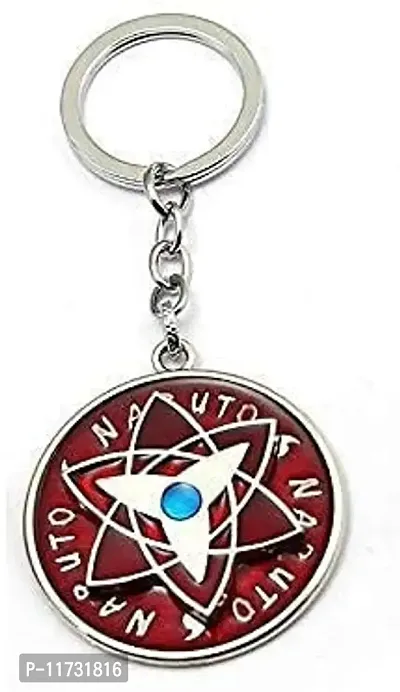 Techpro Naruto Anime Red Uchiha Sharingan Design Revolving Logo Keychain for Bike & Car-thumb3