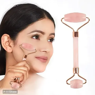 Techpro Rose Quartz Roller and Gua Sha - for Face, Facial Roller Massager - Anti Aging Rose Quartz Roller for Face and Dark Circles Under Eye