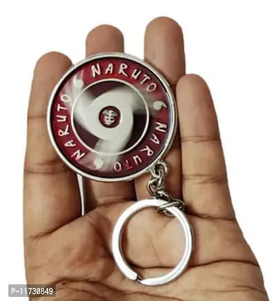 Techpro Naruto Anime Red Uchiha Sharingan Design Revolving Logo Keychain for Bike & Car-thumb4