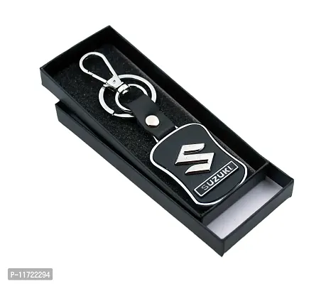 Techpro Imported Leather Key Chain/Key Ring with Chrome Car Logo-thumb5