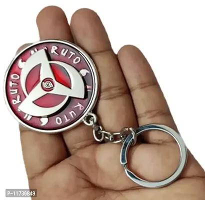 Techpro Naruto Anime Red Uchiha Sharingan Design Revolving Logo Keychain for Bike & Car-thumb3