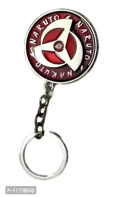 Techpro Naruto Anime Red Uchiha Sharingan Design Revolving Logo Keychain for Bike & Car-thumb2