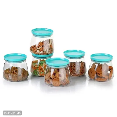 Alexus 100% Unbreakable 900 ML BPA Free Food Grade Freezer Safe Transparent Air Tight Modular Kitchen Plastic Storage Containers Jar for Spices Dal Dry Fruits Snacks Namkeen Biscuit (Aqua Green)-thumb0