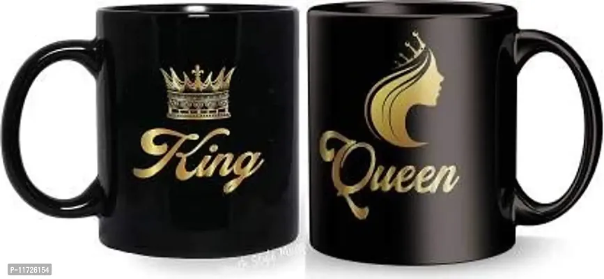 Alexus King & Queen Combo Ceramic Coffee Mug Slogan Quote Printed Ceramic Coffee & Tea Mug, Cup Best Gifts for Wedding/Anniversary/Couple/Marriage/Birthday/Return Gift -(350 ML) - Black