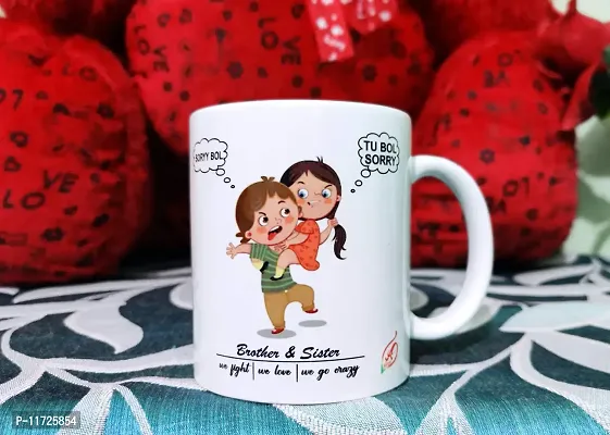 Alexus Brother and Sister Ceramic Coffee Mug Slogan Quote Printed Ceramic Coffee & Tea Mug, Cup Best Gifts for Wedding/Anniversary/Couple/Marriage/Birthday/Return Gift -(350 ML) - White-thumb0