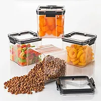 Alexus 100% Unbreakable 600 ML BPA Free Food Grade Freezer Safe Transparent Air Tight Modular Kitchen Plastic Storage Containers Jar for Spices Dal Dry Fruits Snacks Namkeen Biscuit -Black,Pack of 4-thumb1