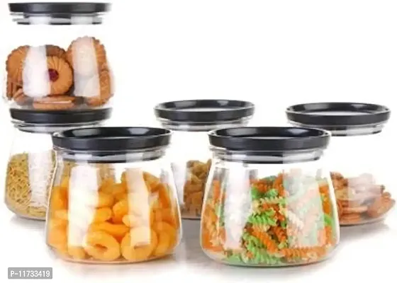 Alexus 100% Unbreakable BPA Free Food Grade Freezer Safe Transparent Air Tight Modular Kitchen Plastic Storage Containers Jar for Spices Dal Dry Fruits Snacks Namkeen Biscuits (Black)-thumb0