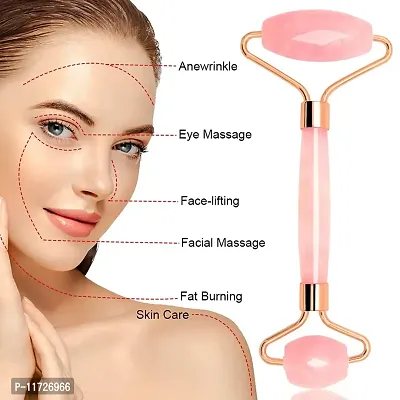 Techpro Rose Quartz Roller and Gua Sha - for Face, Facial Roller Massager - Anti Aging Rose Quartz Roller for Face and Dark Circles Under Eye-thumb2