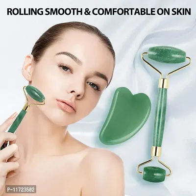 Techpro Natural Jade Double Sided Face Roller & Gua Sha Scraping Facial Massager Massage Stone Beauty Tool for Face Neck Toning, Firming & Serum Application-thumb5