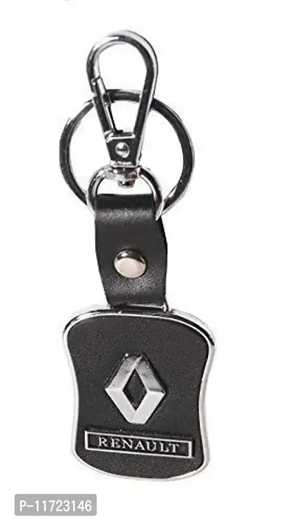 Techpro Imported Leather Renault Key Chain/Key Ring with Chrome Car Logo
