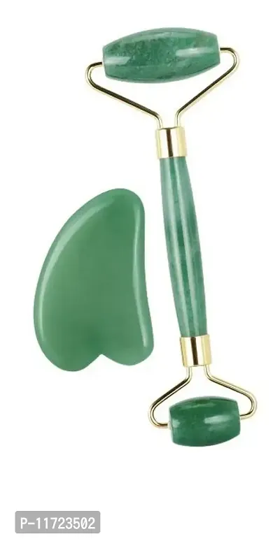 Techpro Natural Jade Double Sided Face Roller & Gua Sha Scraping Facial Massager Massage Stone Beauty Tool for Face Neck Toning, Firming & Serum Application