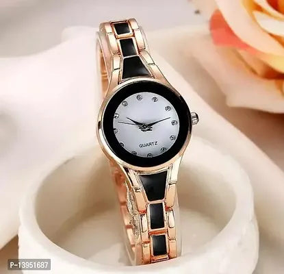 Stylish Golden And Black Stainless Steel Analog Watches For Women