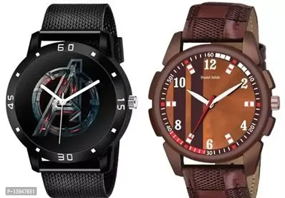 Stylish Black And Maroon Synthetic Leather Analog Watches For Men- Pack Of 2