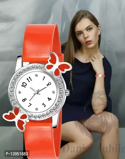 Stylish Orange PU Analog Watches For Women