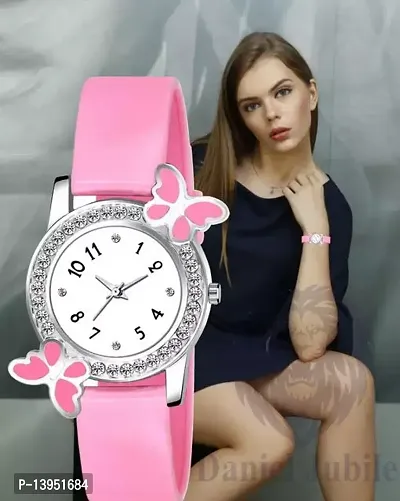 Stylish Pink PU Analog Watches For Women