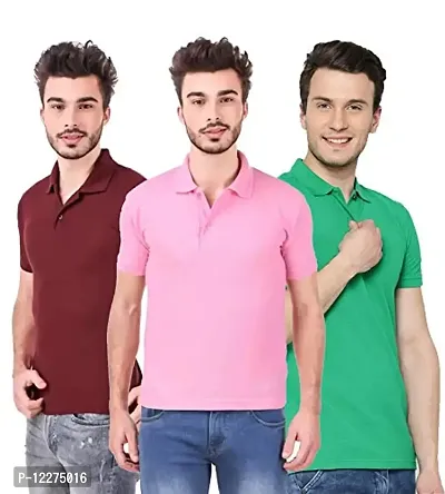Freely Poly Cotton Polo Collar & Plain Comfort Fit T-Shirt for Mens - Pack of 3 Green-thumb0