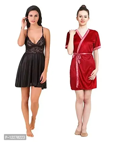 Freely Multicolor Babydoll Nighty  Short Robe Set - 2 Nighty Pack-thumb0