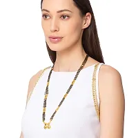 SONI DESIGNS Long Mangalsutra Designs One Gram Gold Plated Necklace Vati Pendant Laxmi Coin Tanmaniya Nallapusalu Black Beads Chain For Woman (28 Inches)-thumb1