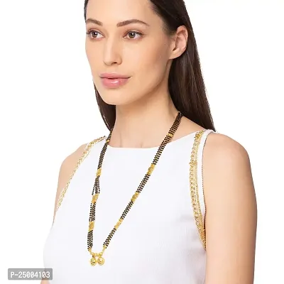 SONI DESIGNS Long Mangalsutra Designs One Gram Gold Plated Necklace Vati Pendant Laxmi Coin Tanmaniya Nallapusalu Black Beads Chain For Woman (28 Inches)-thumb2