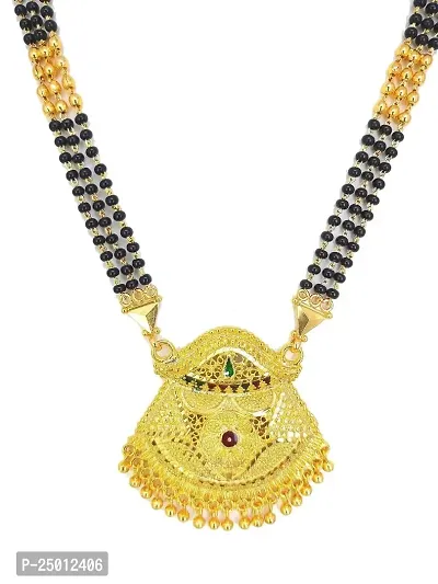 SONI DESIGNS Traditional Gold Plated Mangalsutra Pendant with 3 Line Black Beads Chain mangalsutra for Women (Traditional - ms 16)