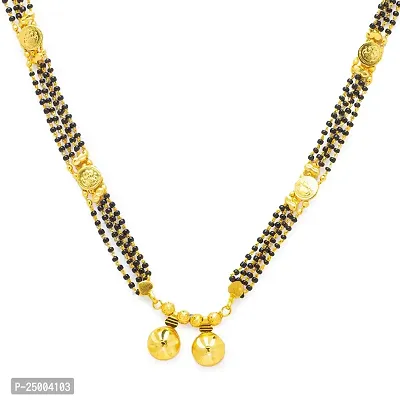 SONI DESIGNS Long Mangalsutra Designs One Gram Gold Plated Necklace Vati Pendant Laxmi Coin Tanmaniya Nallapusalu Black Beads Chain For Woman (28 Inches)-thumb4