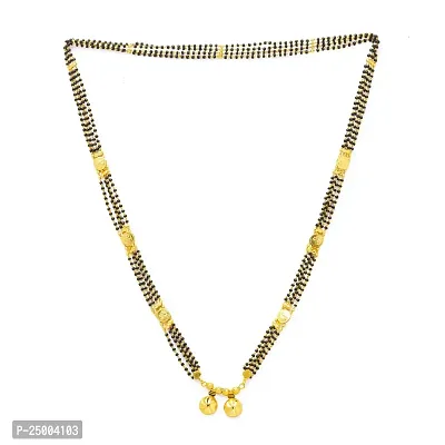 SONI DESIGNS Long Mangalsutra Designs One Gram Gold Plated Necklace Vati Pendant Laxmi Coin Tanmaniya Nallapusalu Black Beads Chain For Woman (28 Inches)-thumb0