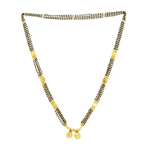 SONI DESIGNS Long Mangalsutra Designs One Gram Gold Plated Necklace Vati Pendant Laxmi Coin Tanmaniya Nallapusalu Black Beads Chain For Woman (28 Inches)