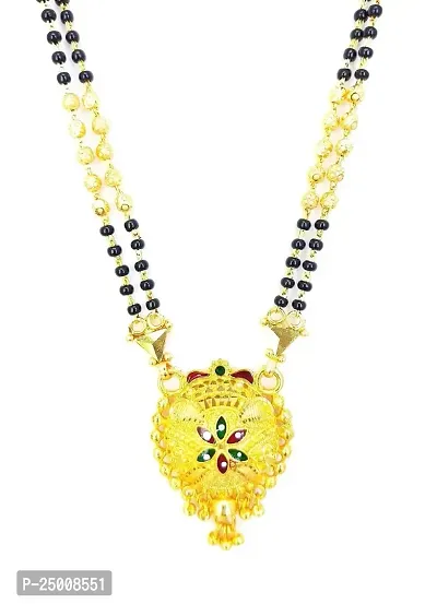 SONI DESIGNS Traditional Gold Plated Mangalsutra Pendant with 3 Line Black Beads Chain mangalsutra for Women (Traditional - ms 24)