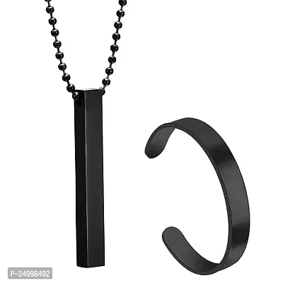 SONI DESIGNS Men's Jewellery Combo of 2 Stainless Steel 3D Cuboid Vertical Bar/Stick Locket Pendant Necklace With Adjustable Half Kada for Boys and Men-thumb0